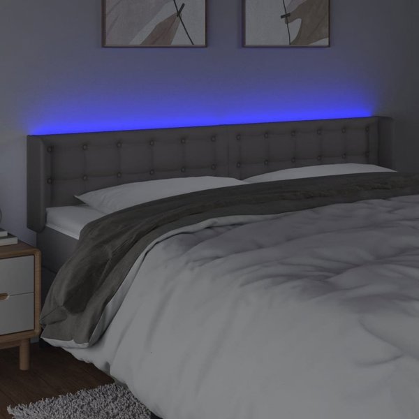 vidaXL Zaglowek do lozka z LED, γκρι, 163x16x78/88 cm, τεχνητο δερμα