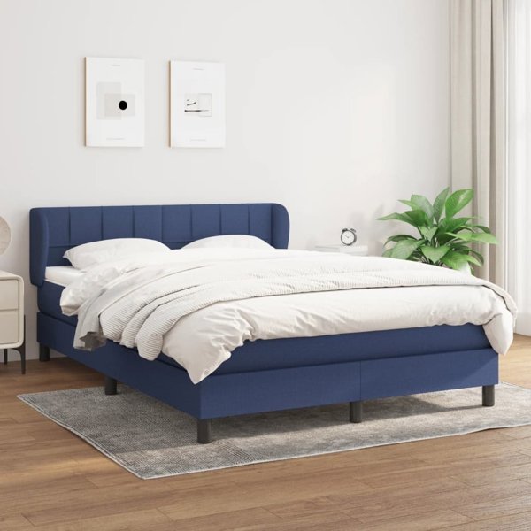 vidaXL vidaXL Κρεβάτι κοντινενταλ με στρωμα, μπλε, ύφασμα 140x190 cm