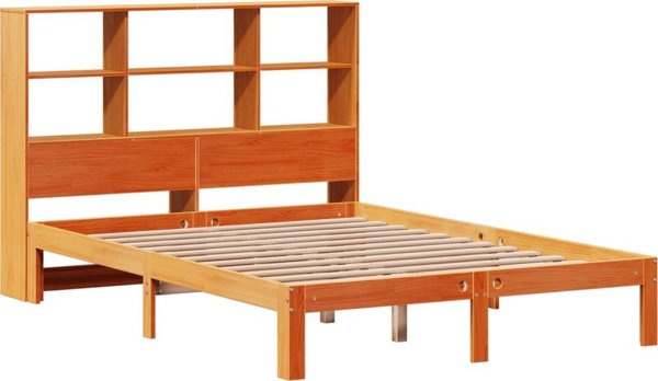 vidaXL Κρεβάτι με ράφι, χωρίς στρώμα, 135x190 εκ., πεύκο