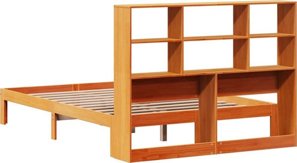 vidaXL Κρεβάτι με ράφι, χωρίς στρώμα, 135x190 εκ., πεύκο