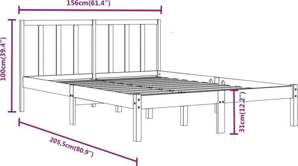vidaXL Πλαίσιο Κρεβατιού, Μαύρο, Μασίφ Πεύκο, 150x200 εκ., King Size