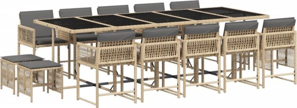 vidaXL Σετ κήπου 15 τεμαχίων με μαξιλάρια μπεζ ανάμεικτο