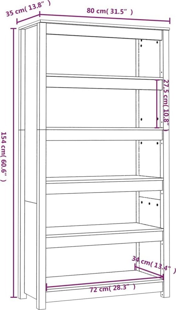 vidaXL Ράφι βιβλιοθήκης, μελί καφέ, 80x35x154 cm, ξύλο πεύκου