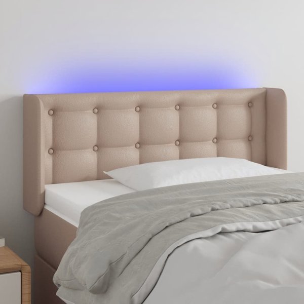 vidaXL Zaglowek do lozka me LED, cappuccino, 83x16x78/88 cm, ekoskora