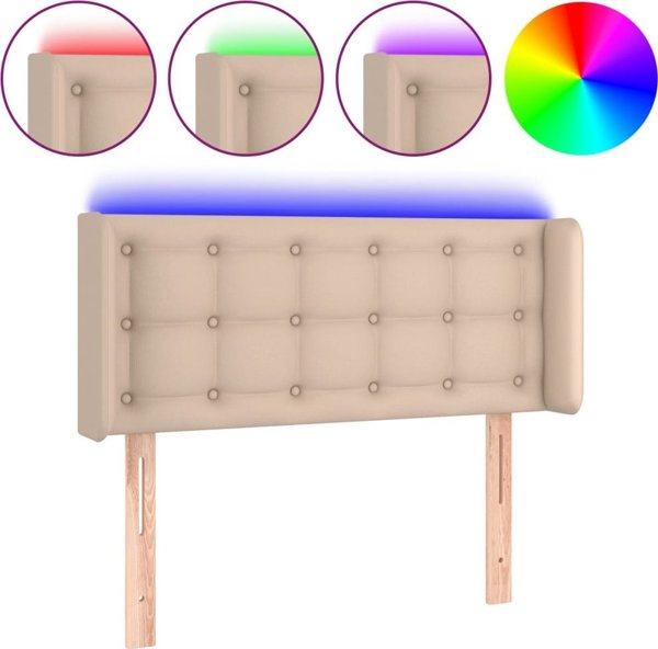 vidaXL Zaglowek do lozka me LED, cappuccino, 83x16x78/88 cm, ekoskora
