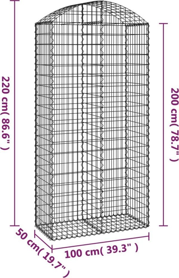vidaXL Τεθλασμένο Γκαμπιόν Καλάθι 100x50x200/220 εκ., γαλβανισμένο σίδερο