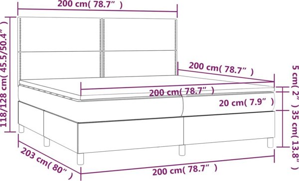 vidaXL Κρεβάτι Κοντινεντάλ με Στρώμα, Μπλε, 200x200 cm, Υφασμα