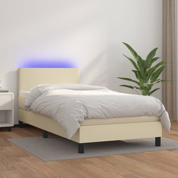 vidaXL Κρεβάτι kontynentalne με LED και στρώμα, κρεμ, οικολογικό δέρμα, 80x200 εκ.