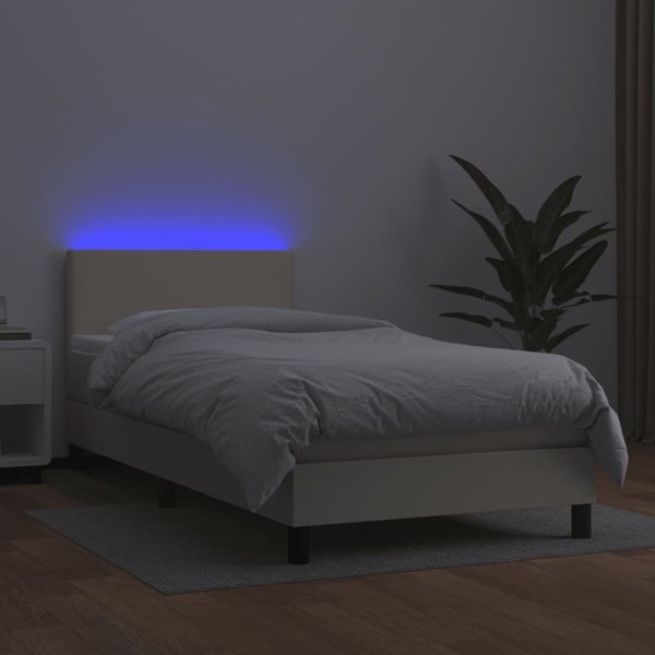vidaXL Κρεβάτι kontynentalne με LED και στρώμα, κρεμ, οικολογικό δέρμα, 80x200 εκ.