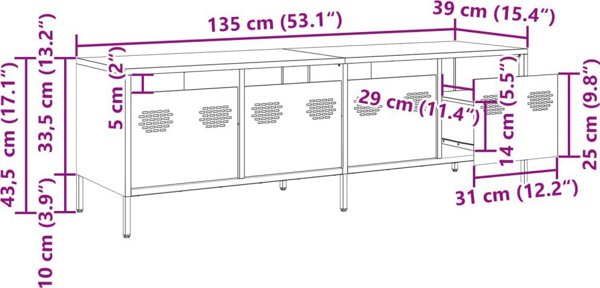 vidaXL Szafka RTV, antracyt, 135x39x43,5 cm, stal walcowana na zimno