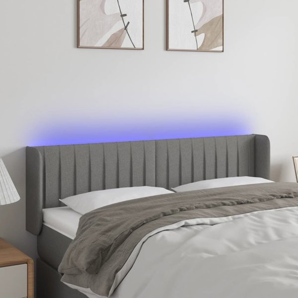 vidaXL Κεφαλάρι κρεβατιού με LED, σκούρο γκρι, 147x16x78/88 cm, ύφασμα