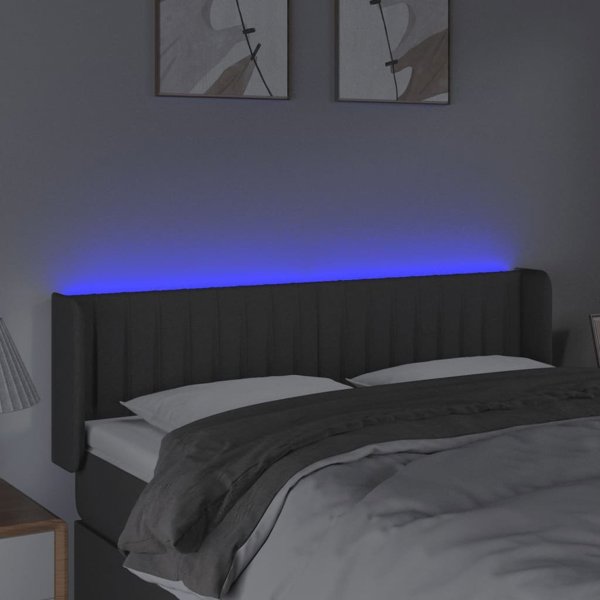 vidaXL Κεφαλάρι κρεβατιού με LED, σκούρο γκρι, 147x16x78/88 cm, ύφασμα