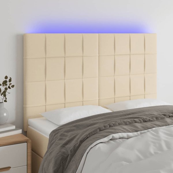 vidaXL Κεφαλάρι κρεβατιού με LED, εκρού, 144x5x118/128 cm, ύφασμα
