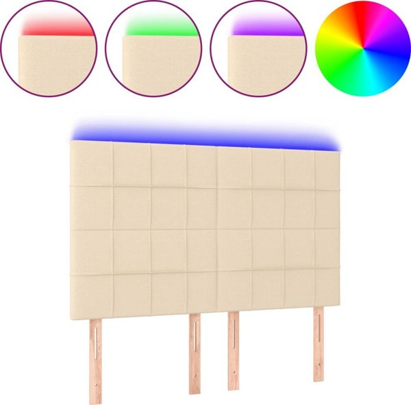 vidaXL Κεφαλάρι κρεβατιού με LED, εκρού, 144x5x118/128 cm, ύφασμα