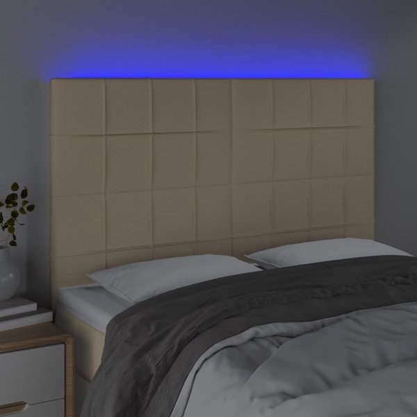 vidaXL Κεφαλάρι κρεβατιού με LED, εκρού, 144x5x118/128 cm, ύφασμα
