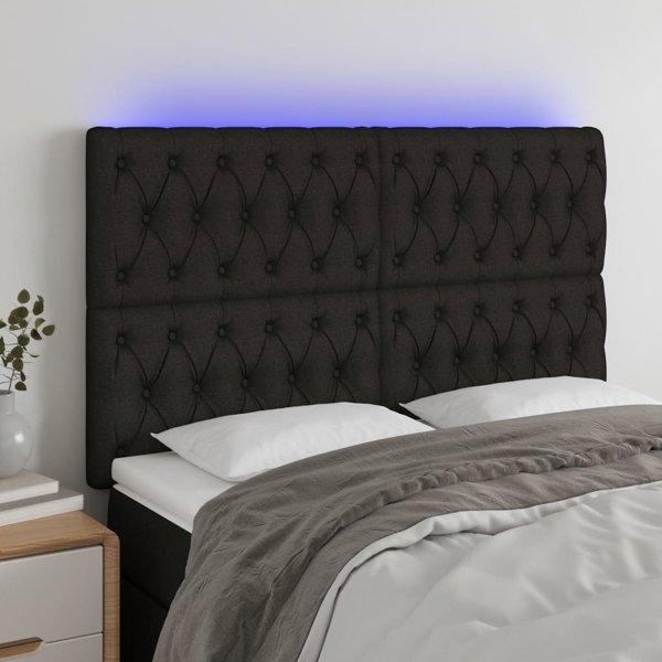 vidaXL Κεφαλάρι κρεβατιού με LED, μαύρο, 144x7x118/128 cm, ύφασμα