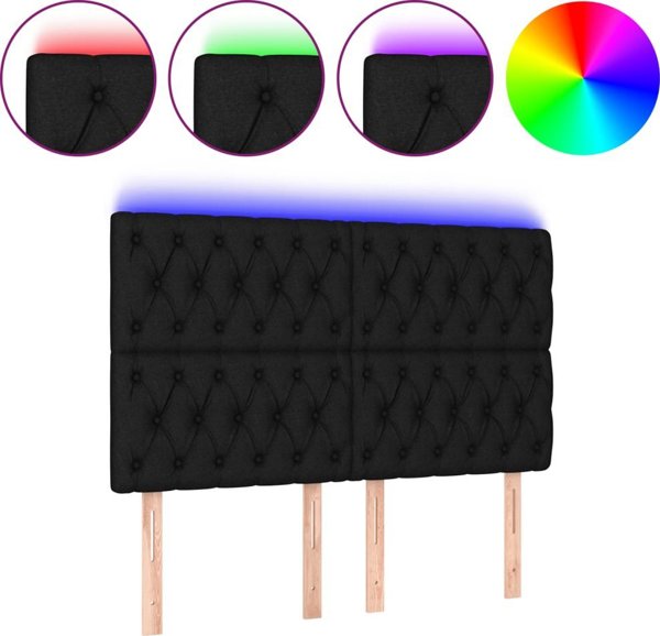 vidaXL Κεφαλάρι κρεβατιού με LED, μαύρο, 144x7x118/128 cm, ύφασμα