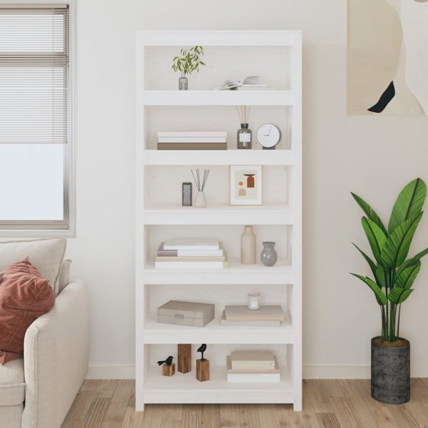 vidaXL Ράφι για βιβλία, λευκό, 80x35x183 cm, από μασίφ πεύκο