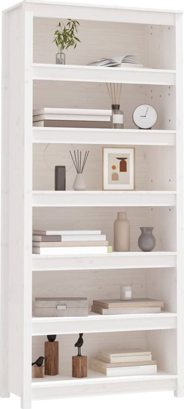 vidaXL Ράφι για βιβλία, λευκό, 80x35x183 cm, από μασίφ πεύκο