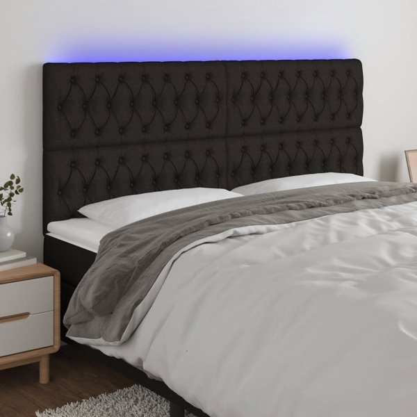 Κεφαλάρι κρεβατιού με LED της vidaXL, μαύρο, 200x7x118/128 εκ., ύφασμα