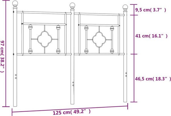vidaXL Metalowe wezglowie, czarne, 120 cm
