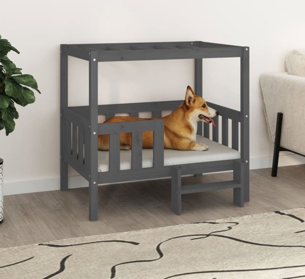 vidaXL vidaXL Legowisko dla psa, szare,95,5 x 73,5 x 90cm,lite drewno sosnowe
