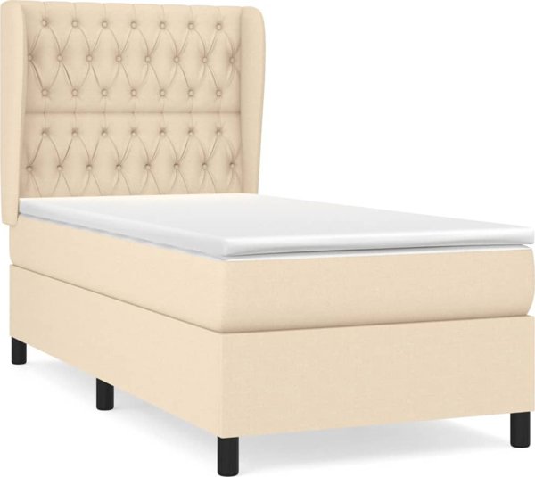 vidaXL Κοντινενταλ Κρεβάτι με Στρώμα, Κρεμ, Υφασμα, 100x200 cm