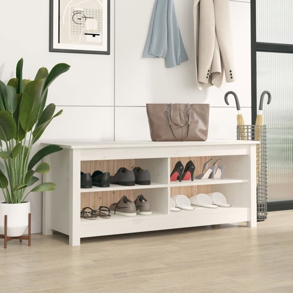 vidaXL Ντουλάπι παπουτσιών, λευκό, 110x38x45,5 εκ., μασίφ πεύκο