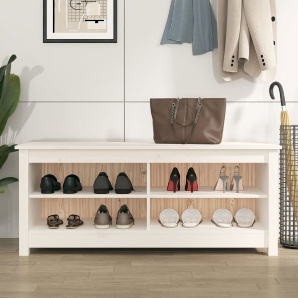 vidaXL Ντουλάπι παπουτσιών, λευκό, 110x38x45,5 εκ., μασίφ πεύκο