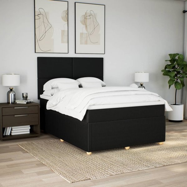 vidaXL Κρεβάτι Continental με στρώμα, μαύρο, ύφασμα, 140x190 cm