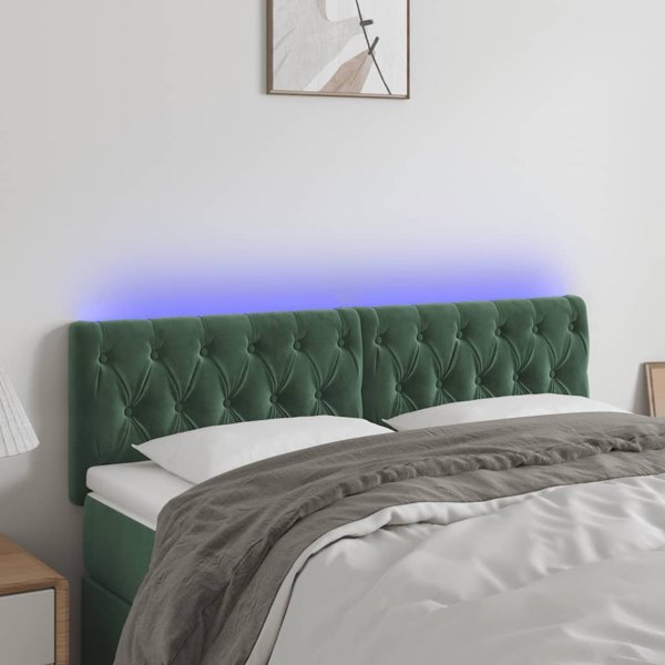 vidaXL Κεφαλάρι κρεβατιού με LED, σκούρο πράσινο, 144x7x78/88 εκ., βελούδινο