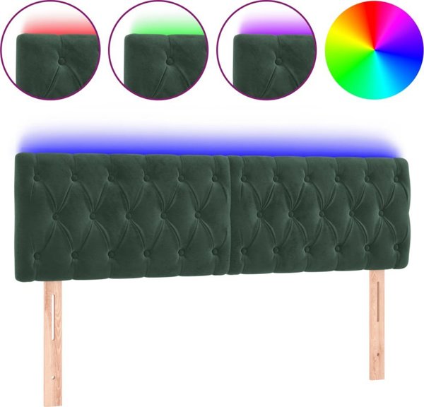 vidaXL Κεφαλάρι κρεβατιού με LED, σκούρο πράσινο, 144x7x78/88 εκ., βελούδινο