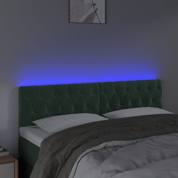 vidaXL Κεφαλάρι κρεβατιού με LED, σκούρο πράσινο, 144x7x78/88 εκ., βελούδινο
