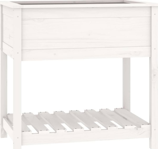 vidaXL Donica με ράφι, λευκή, 82,5x54x81 εκ, μασίφ ξύλο πεύκου