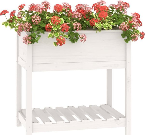 vidaXL Donica με ράφι, λευκή, 82,5x54x81 εκ, μασίφ ξύλο πεύκου
