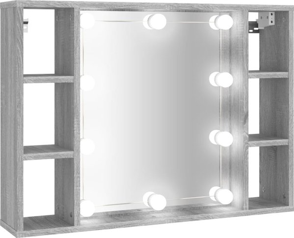 vidaXL Ντουλάπι με καθρέφτη και LED, γκρι δρυς Σονομά, 76x15x55 εκ.