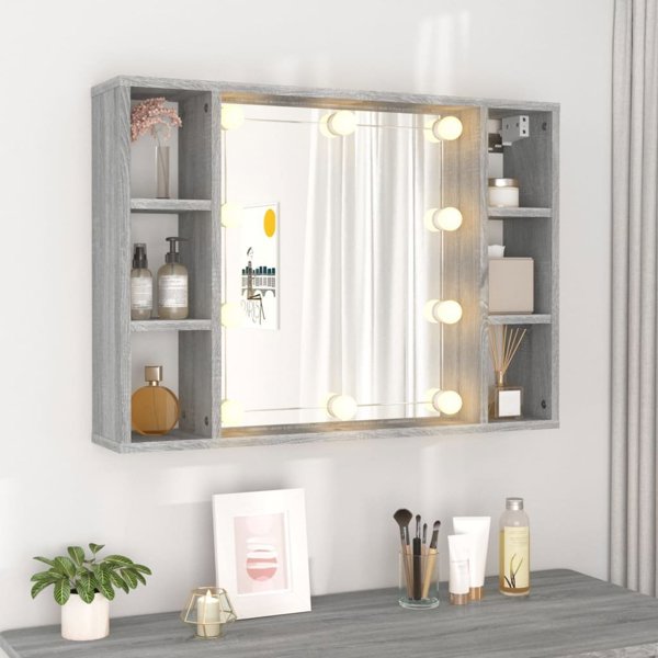 vidaXL Ντουλάπι με καθρέφτη και LED, γκρι δρυς Σονομά, 76x15x55 εκ.