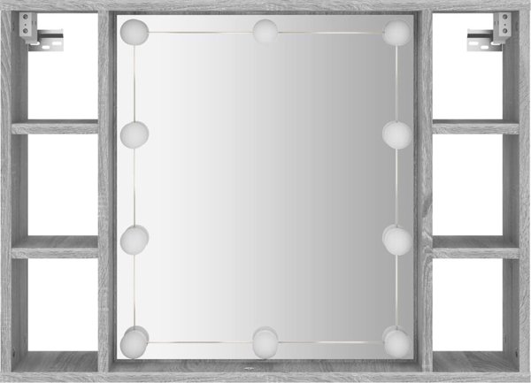 vidaXL Ντουλάπι με καθρέφτη και LED, γκρι δρυς Σονομά, 76x15x55 εκ.