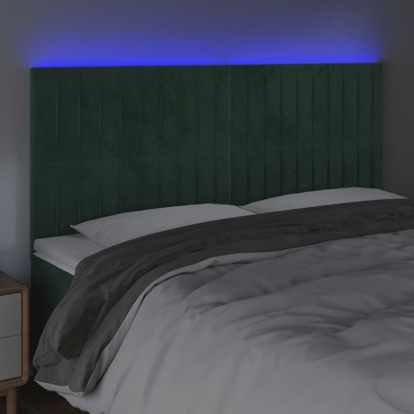 vidaXL Κεφαλάρι για κρεβάτι με LED, σκούρο πράσινο, 200x5x118/128 cm, βελούδινο