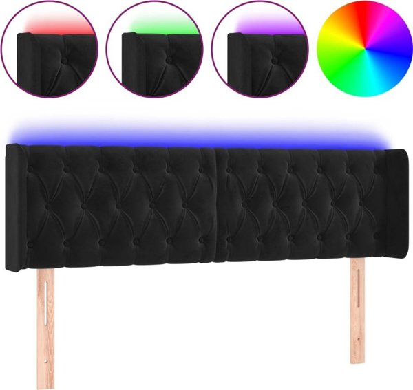 vidaXL Zaglowek do lozka me LED, czarny, 147x16x78/88 cm, aksamit