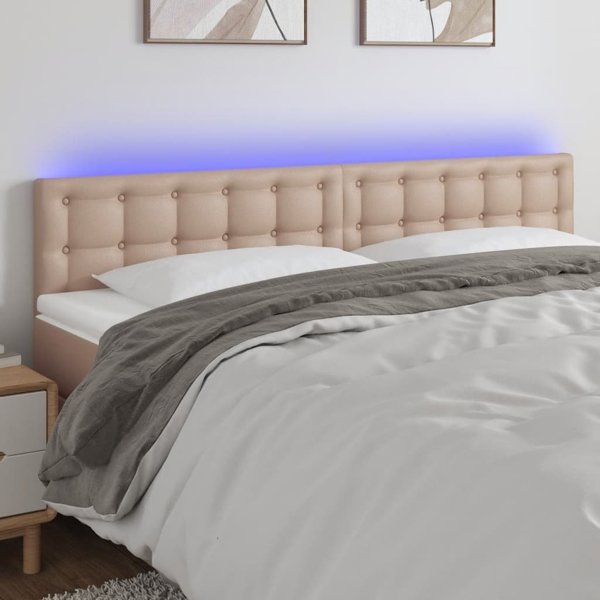 vidaXL Zaglowek do lozka z LED, cappuccino, 180x5x78/88 cm, ekoskora