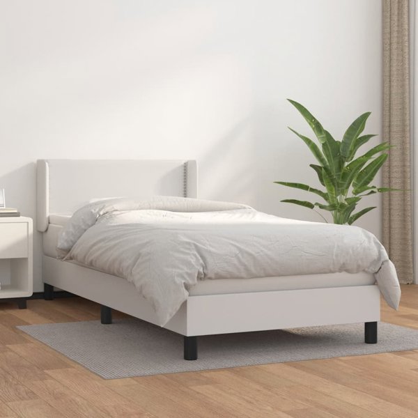vidaXL Λευκό Κρεβάτι Kontynentalne με Στρώμα, δερματίνη 100x200 cm
