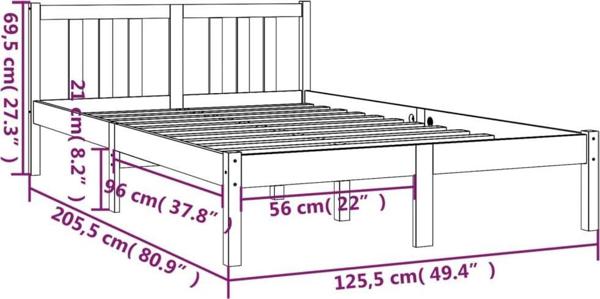 vidaXL Rama κρεβατιού, γκρι, μασίφ ξύλο, 120 x 200 cm