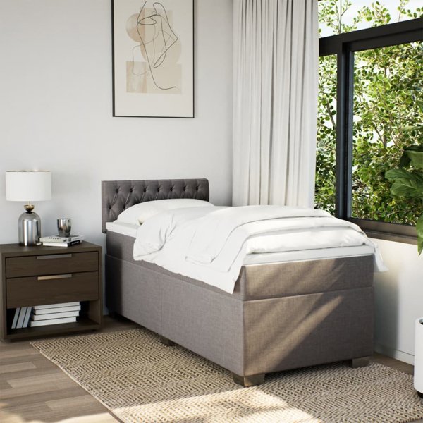 vidaXL Κρεβάτι Continental με Στρώμα, Taupe, Ύφασμα, 100x200 cm