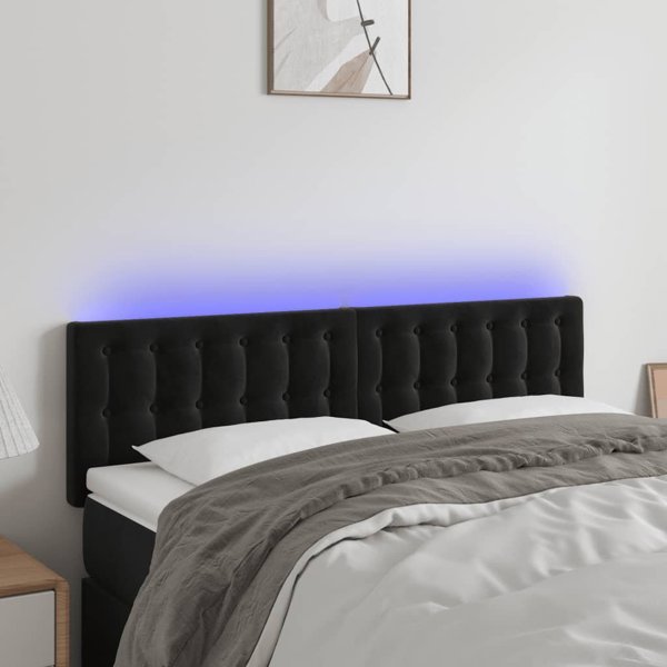 vidaXL Zaglowek do lozka z LED, czarny, 144x5x78/88 cm, aksamit