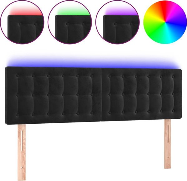 vidaXL Zaglowek do lozka z LED, czarny, 144x5x78/88 cm, aksamit