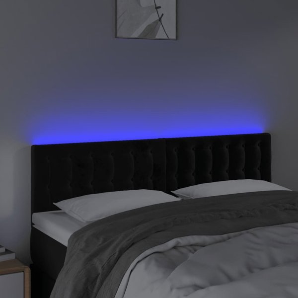 vidaXL Zaglowek do lozka z LED, czarny, 144x5x78/88 cm, aksamit