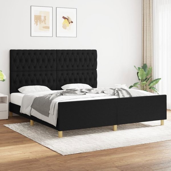 vidaXL Rama κρεβατιού με κεφαλάρι, μαύρη, 180x200 cm, με υφασμάτινη επένδυση