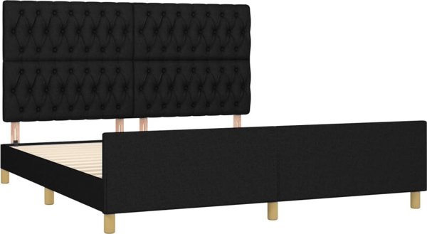 vidaXL Rama κρεβατιού με κεφαλάρι, μαύρη, 180x200 cm, με υφασμάτινη επένδυση