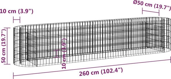 vidaXL Υψωμένο γκαμπιόν τελάρο, γαλβανισμένο σίδερο 260x50x50 cm